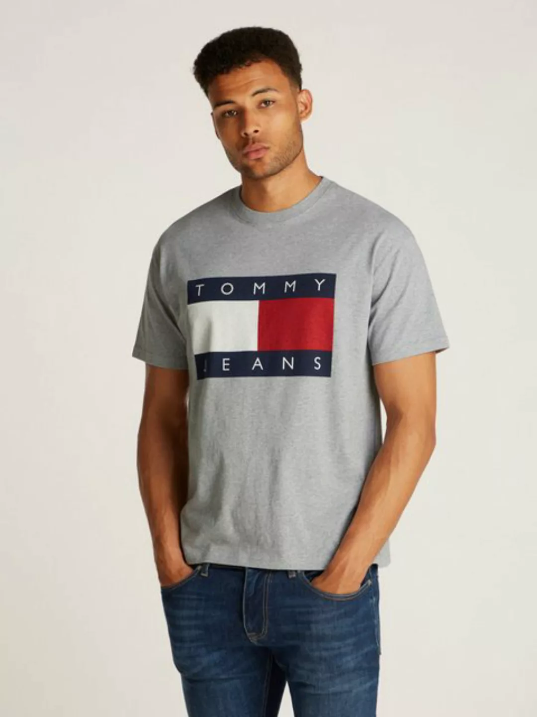 Tommy Jeans T-Shirt TJM RLX MELANGE BIG FLAG TEE mit großem Logo günstig online kaufen