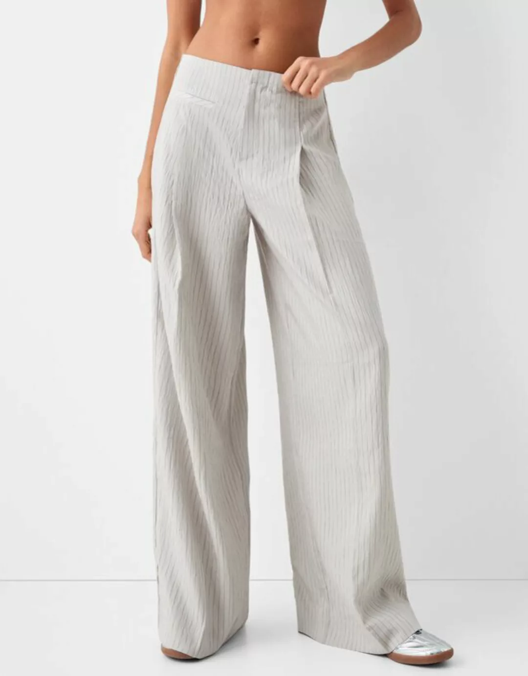 Bershka Wide-Leg-Hose Mit Bund Damen 34 Grau günstig online kaufen