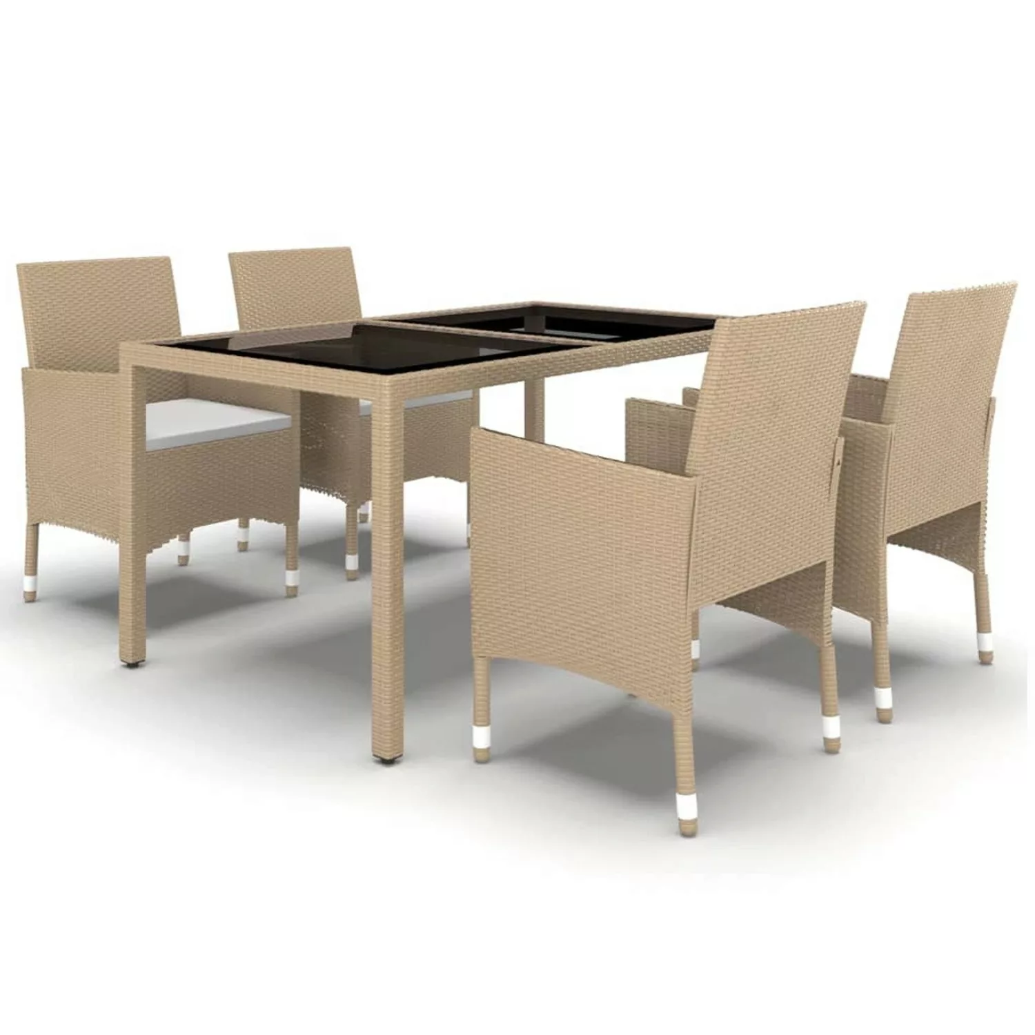 vidaXL 5-tlg Garten-Essgruppe Poly Rattan und Hartglas Beige günstig online kaufen