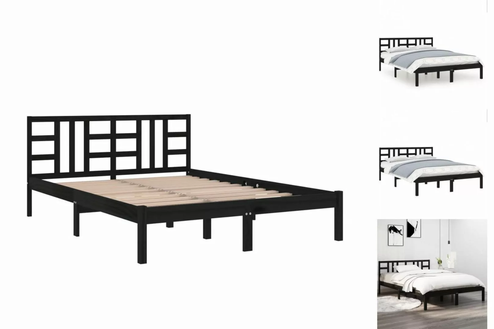 vidaXL Bettgestell Massivholzbett Schwarz 200x200 cm Bett Bettgestell Doppe günstig online kaufen