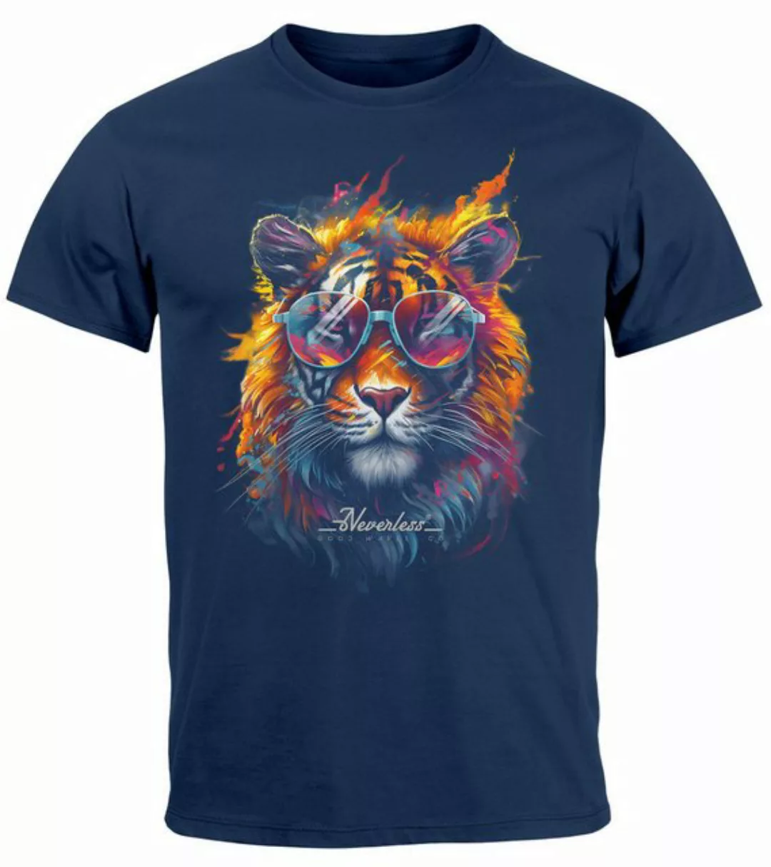 Neverless Print-Shirt Herren T-Shirt Tiger Print Aufdruck Flammen Sommer So günstig online kaufen