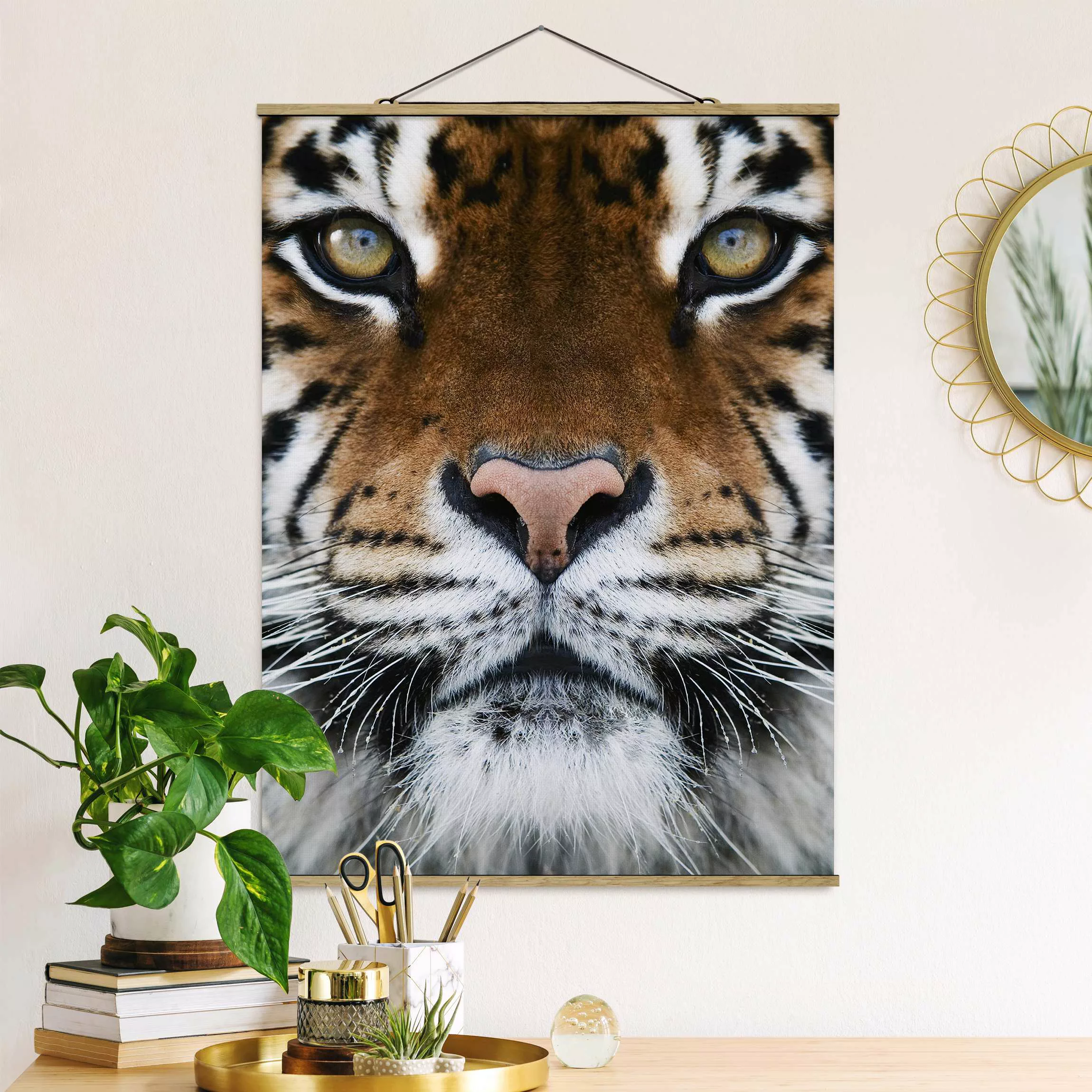 Stoffbild Tiere mit Posterleisten - Hochformat Tiger Eyes günstig online kaufen