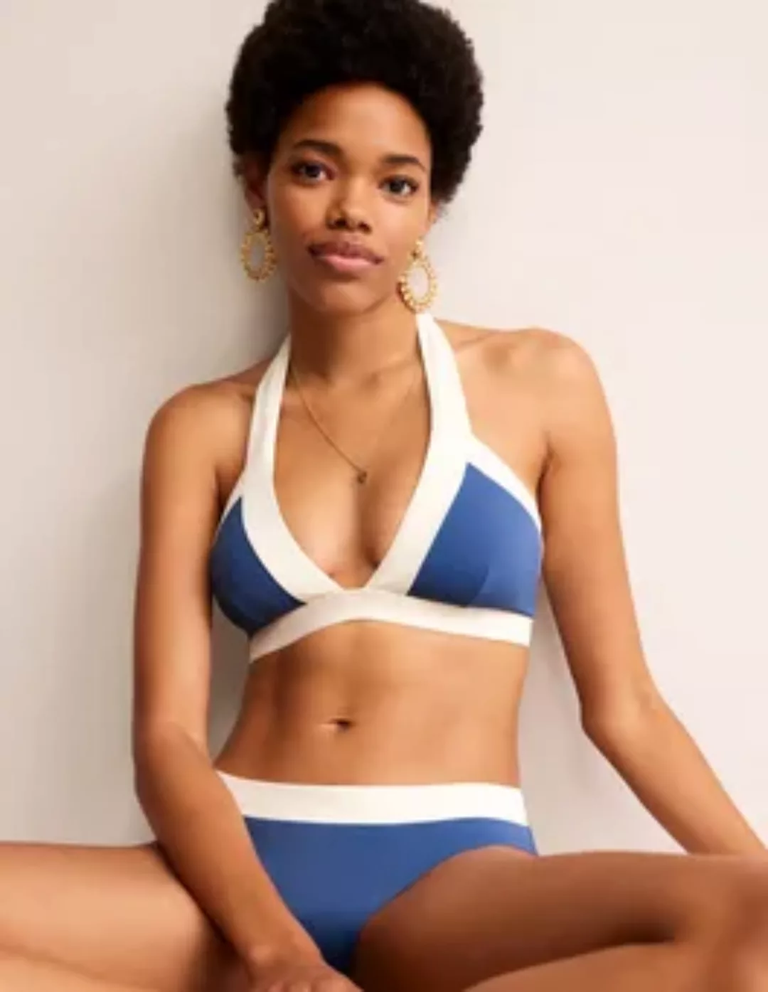Ithaca Neckholder-Bikinioberteil Damen Boden, Blau/Naturweiß Blockfarben günstig online kaufen