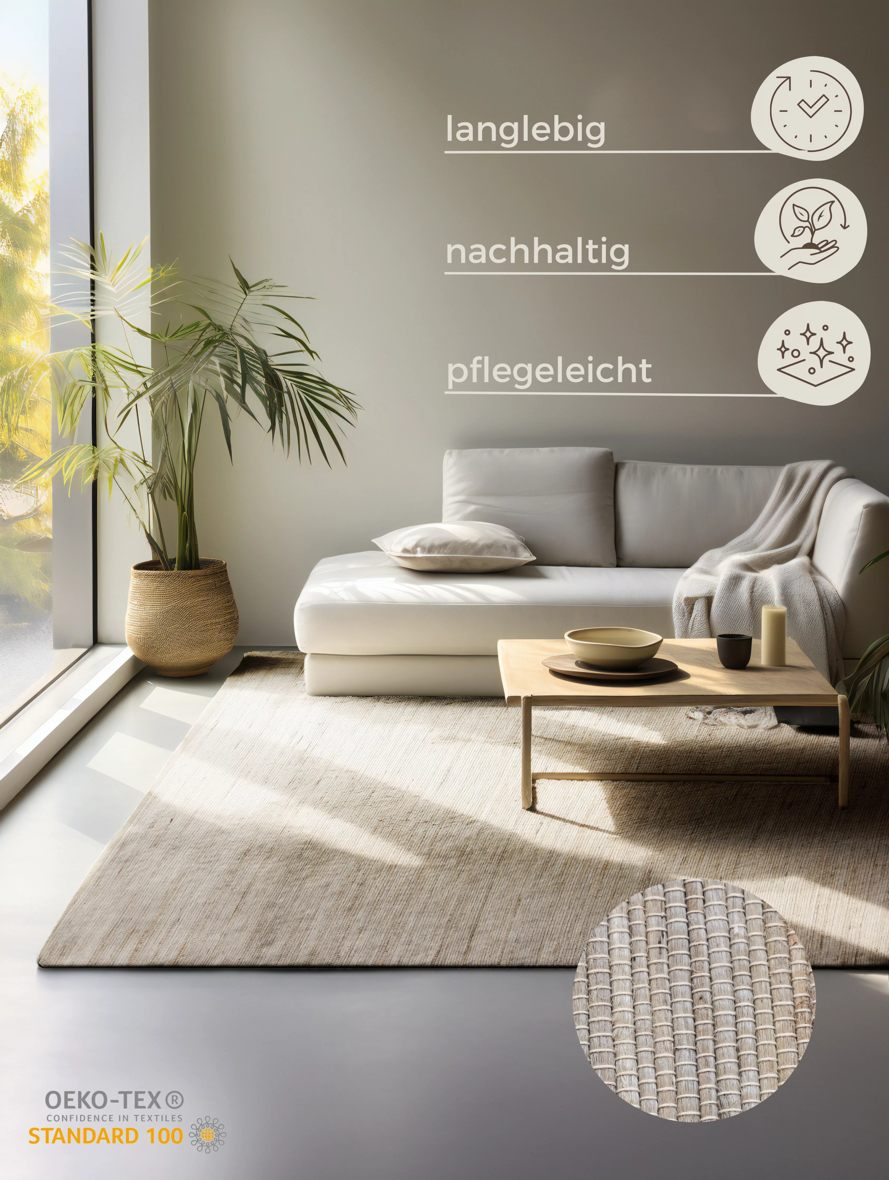 HANSE Home Teppich »Dhaka«, rechteckig, 5 mm Höhe, Handgewebt, Jute, Wolle, günstig online kaufen