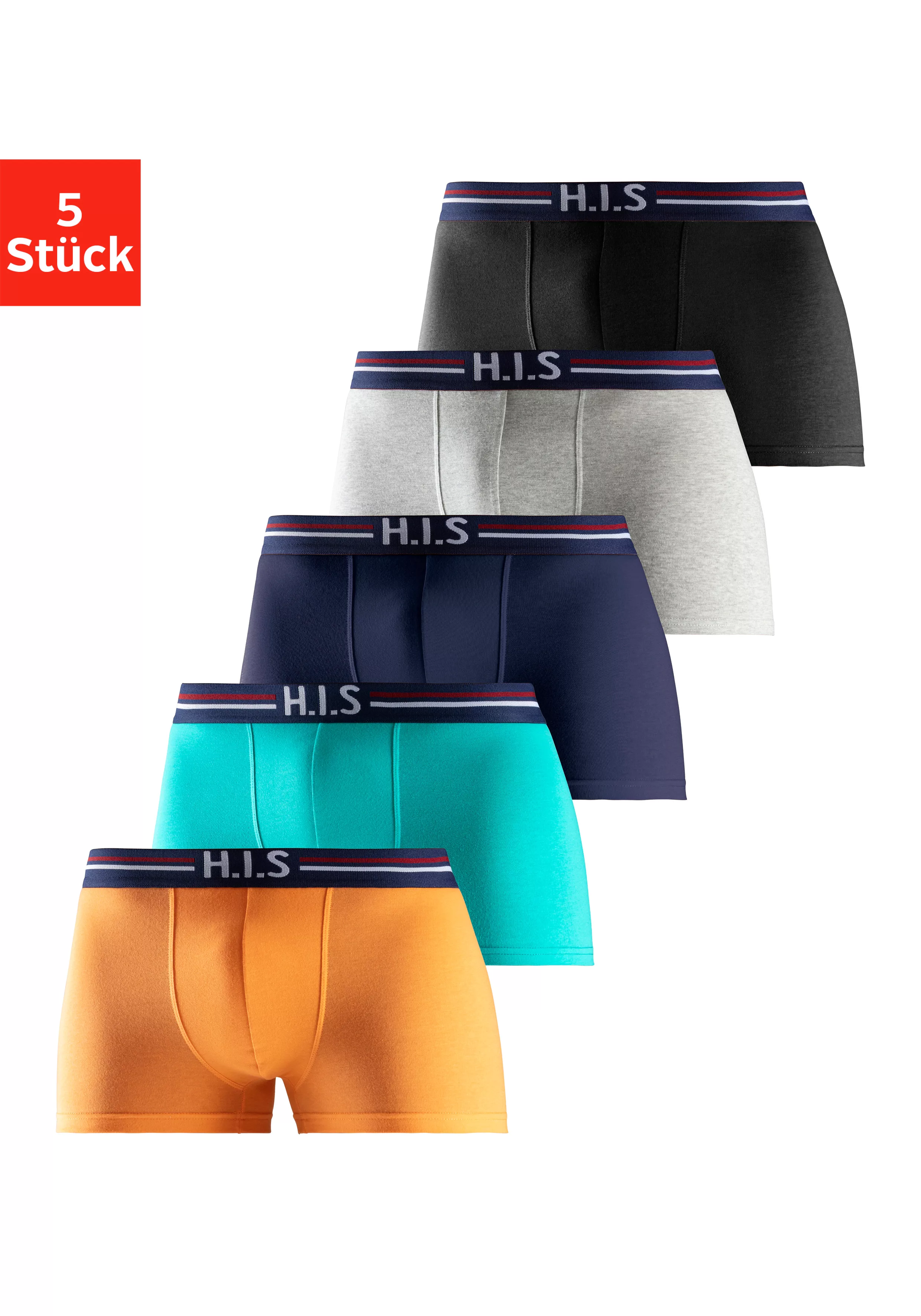 H.I.S Boxer, (Packung, 5 St.), mit Streifen und Markenlogo im Bund günstig online kaufen