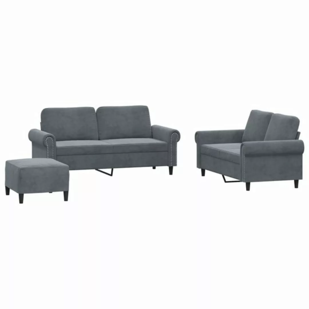 vidaXL Sofa 3-tlg. Sofagarnitur mit Kissen Dunkelgrau Samt günstig online kaufen