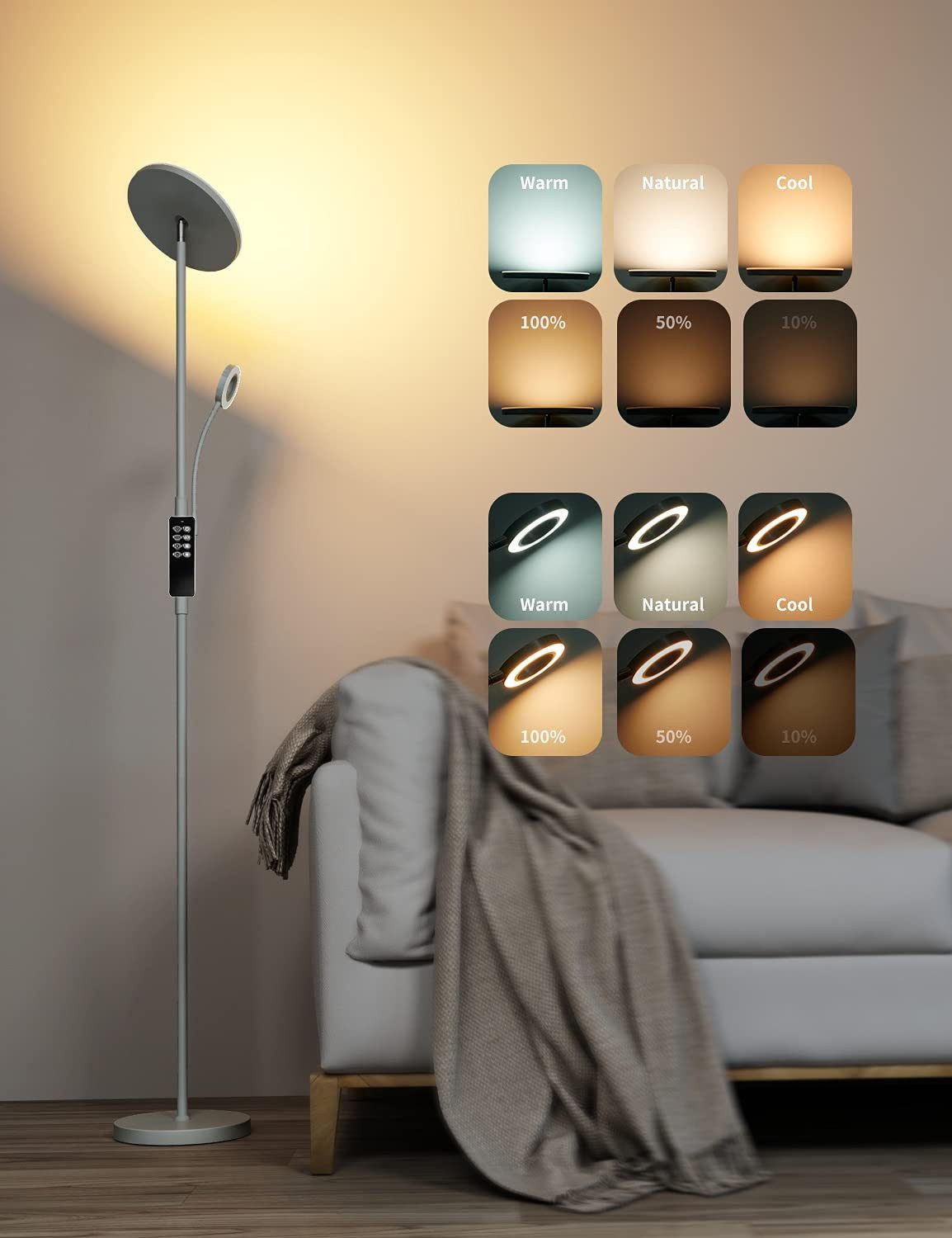 Auralum Stehlampe 35W Stehleuchte LED Dimmbar Grau, günstig online kaufen
