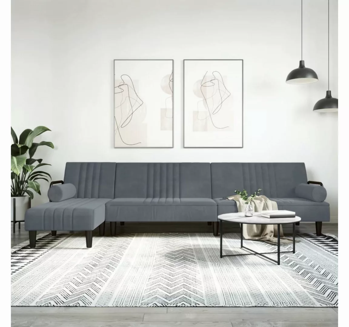 vidaXL Sofa Schlafsofa in L-Form Dunkelgrau 260x140x70 cm Samt Schlafcouch günstig online kaufen