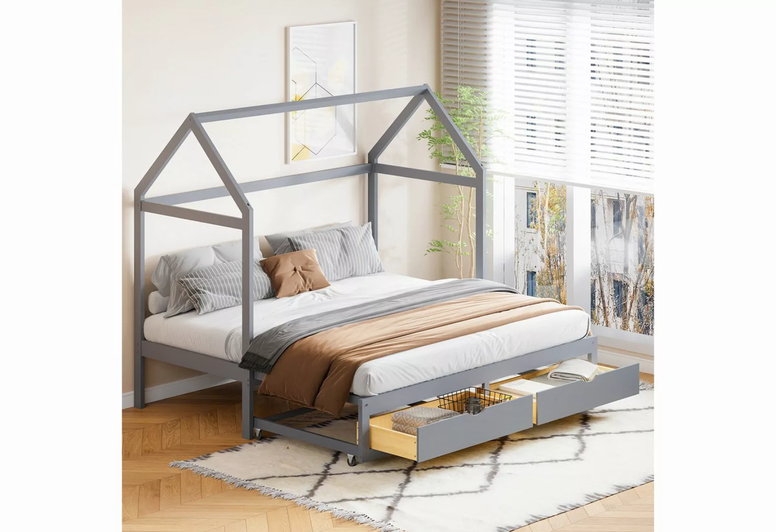 Ulife Kinderbett ausziehbares Stauraumbett Schlafsofa 90/180 x 190 cm mit 2 günstig online kaufen
