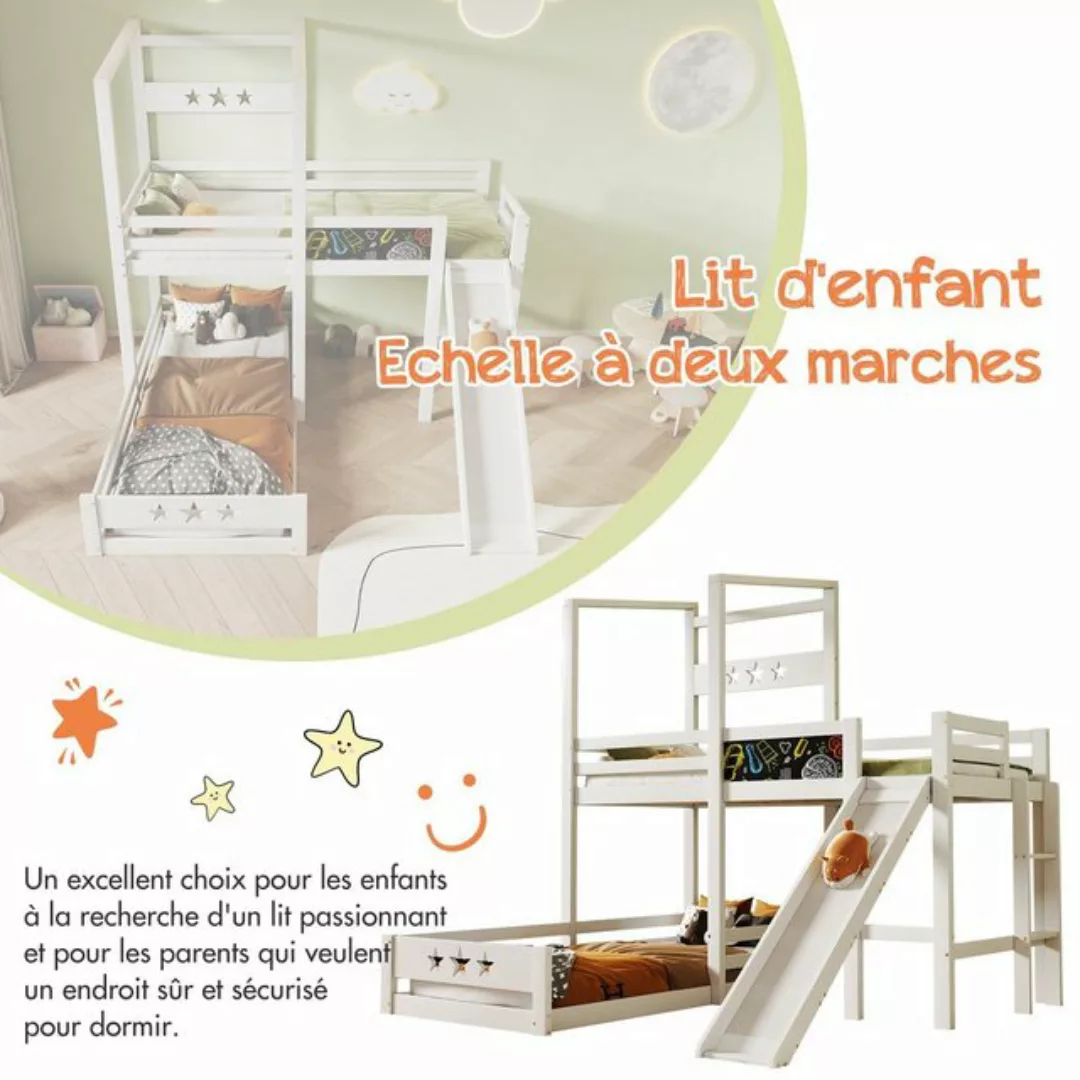 REDOM Kinderbett Etagenbett mit Tafel und Rutsche (Hochbett mit Leiter 90x2 günstig online kaufen