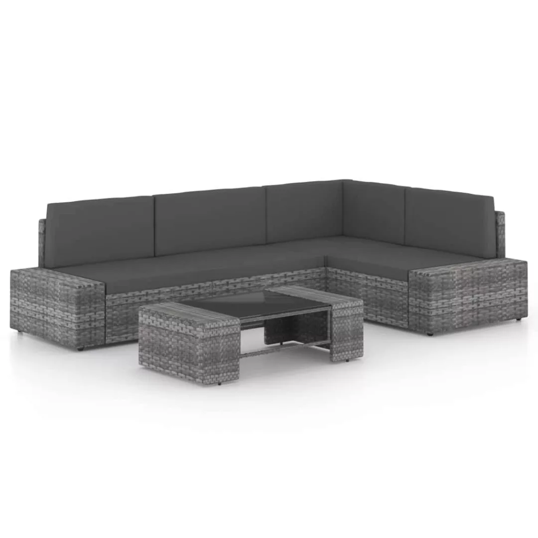 5-tlg. Garten-lounge-set Mit Kissen Grau Poly Rattan günstig online kaufen