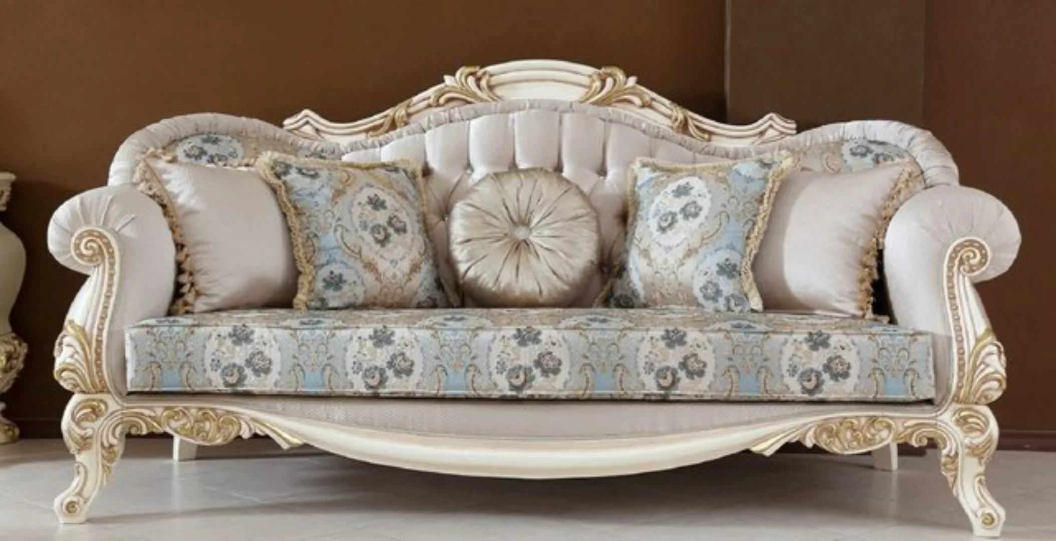 Casa Padrino Sofa Luxus Barock Sofa Hellgrau / Mehrfarbig / Beige / Gold - günstig online kaufen