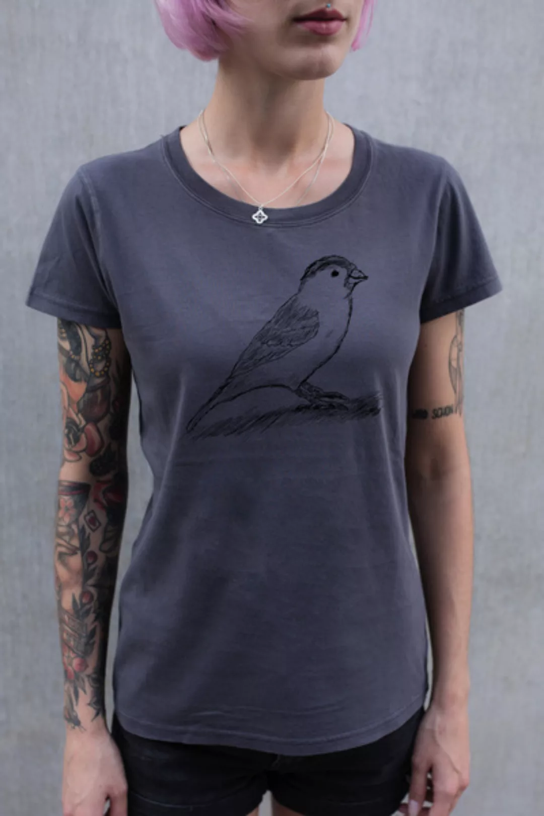 Frauen T-shirt Spatz Aus Biobaumwolle Made In Portugal Dunkelgrau günstig online kaufen