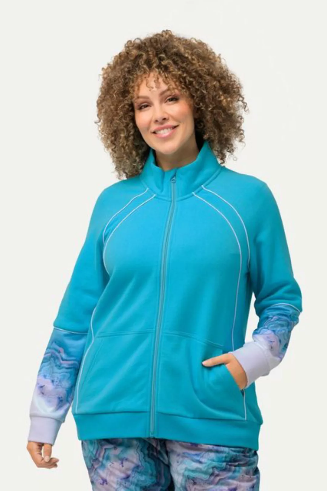 Ulla Popken Sweatjacke Sweatjacke Zierpaspel Stehkragen Kängurutasche günstig online kaufen