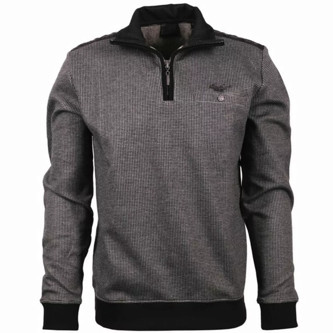 Mode Monte Carlo Sweatshirt Sweat-Shirt Troyer Zip Schwarz mit grau günstig online kaufen