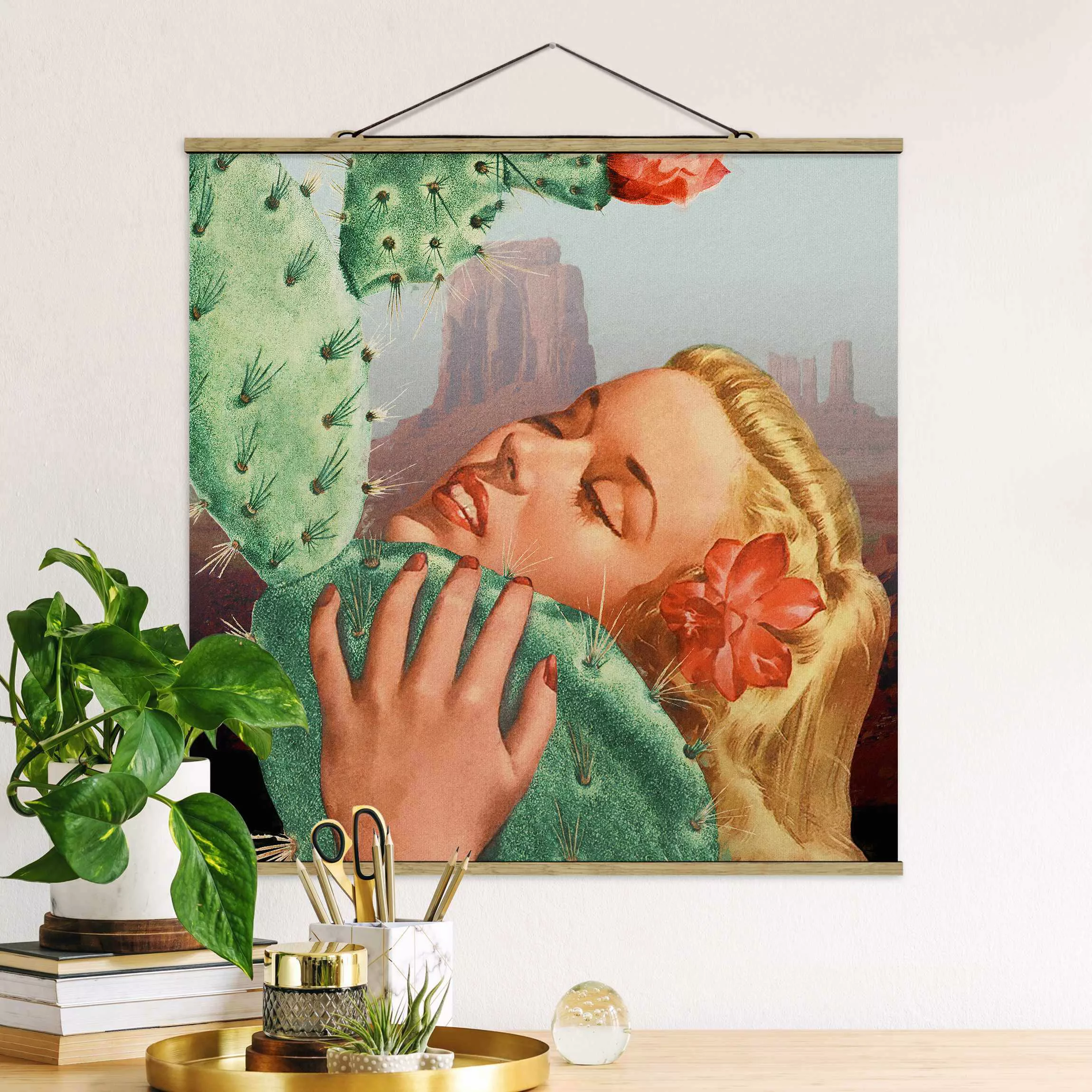 Stoffbild mit Posterleisten Kaktus-Liebe günstig online kaufen