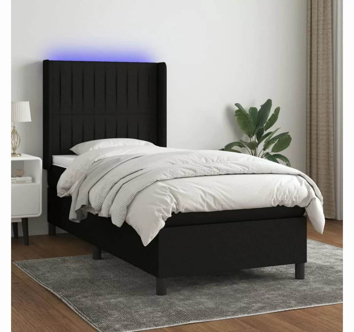 vidaXL Boxspringbett Boxspringbett mit Matratze LED Schwarz 100x200 cm Stof günstig online kaufen