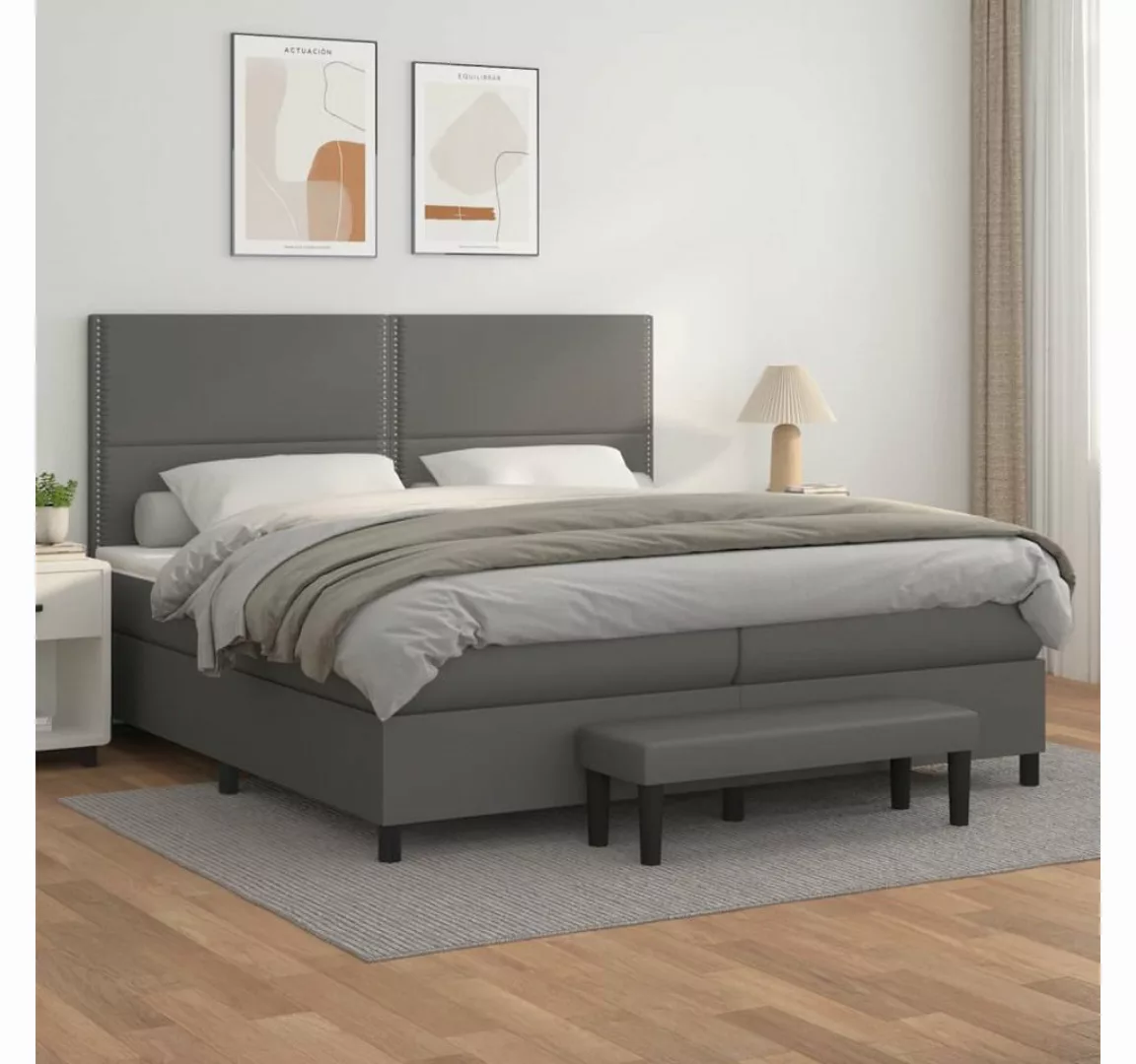 vidaXL Boxspringbett Boxspringbett mit Matratze und Fusshocker Kunstleder ( günstig online kaufen