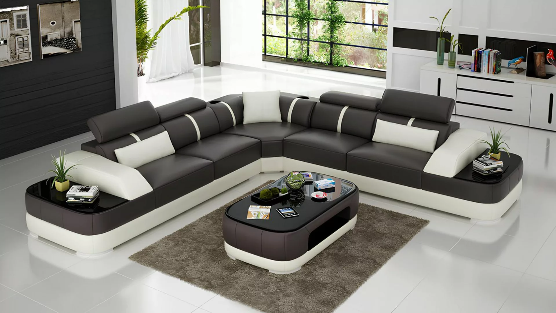 Xlmoebel Ecksofa Sofa aus Leder mit Polstern und Eck-Sitz, Wohnlandschaft W günstig online kaufen