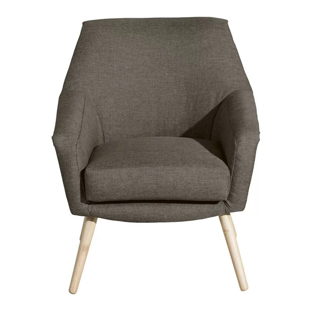 Beigegrauer Sessel im Retrostil Vierfußgestell aus Holz günstig online kaufen