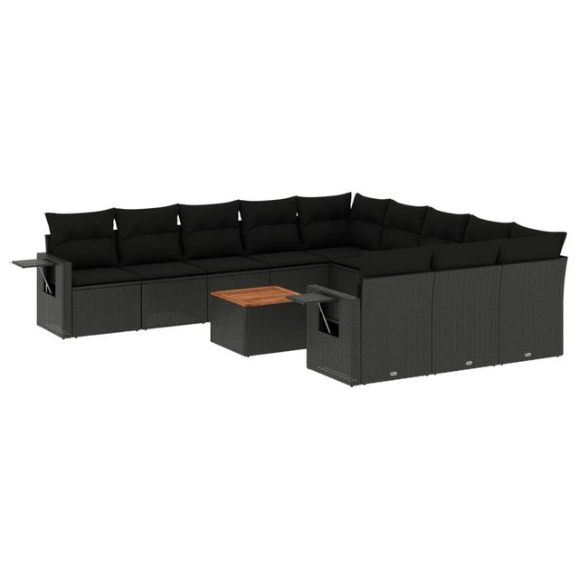 vidaXL Sofaelement 12-tlg. Garten-Sofagarnitur mit Kissen Schwarz Poly Ratt günstig online kaufen