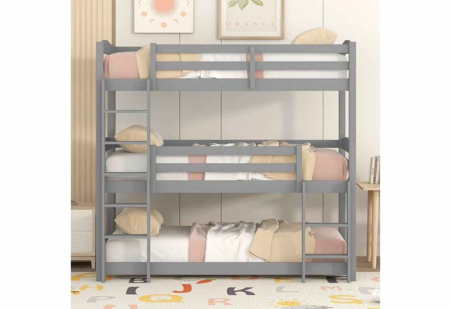 WISHDOR Kinderbett Jugendbett Dreier-Etagenbett (90*200cm)ohne Matratze), H günstig online kaufen