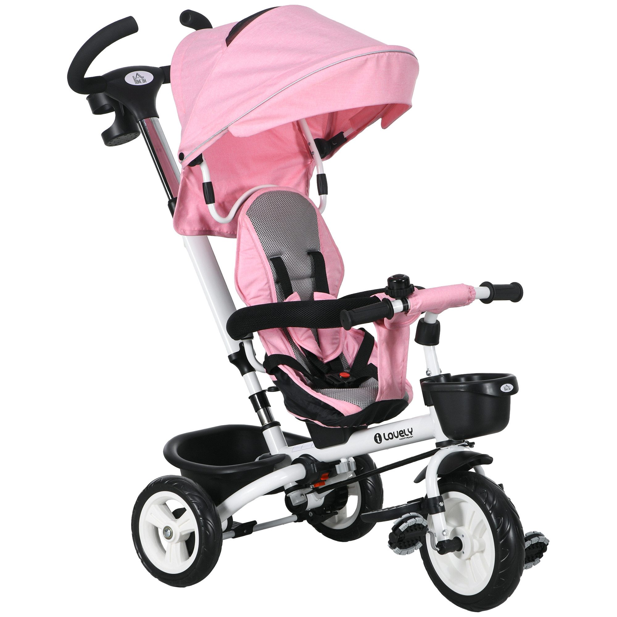 HOMCOM Dreirad Kinderdreirad mit Sicherheitsgurt, Schubstange, günstig online kaufen