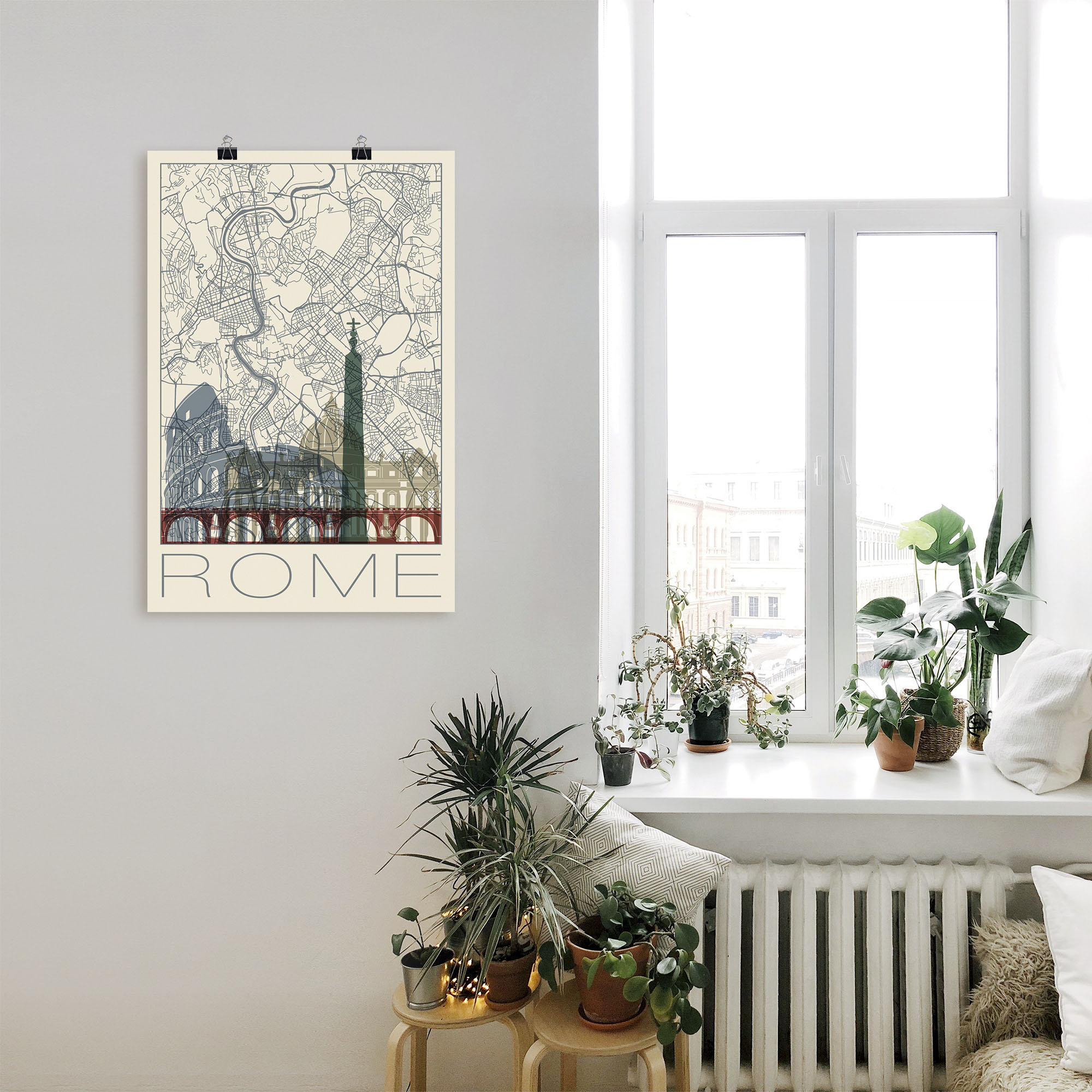 Artland Poster "Retro Karte Rom Italien und Skyline", Italien, (1 St.), als günstig online kaufen