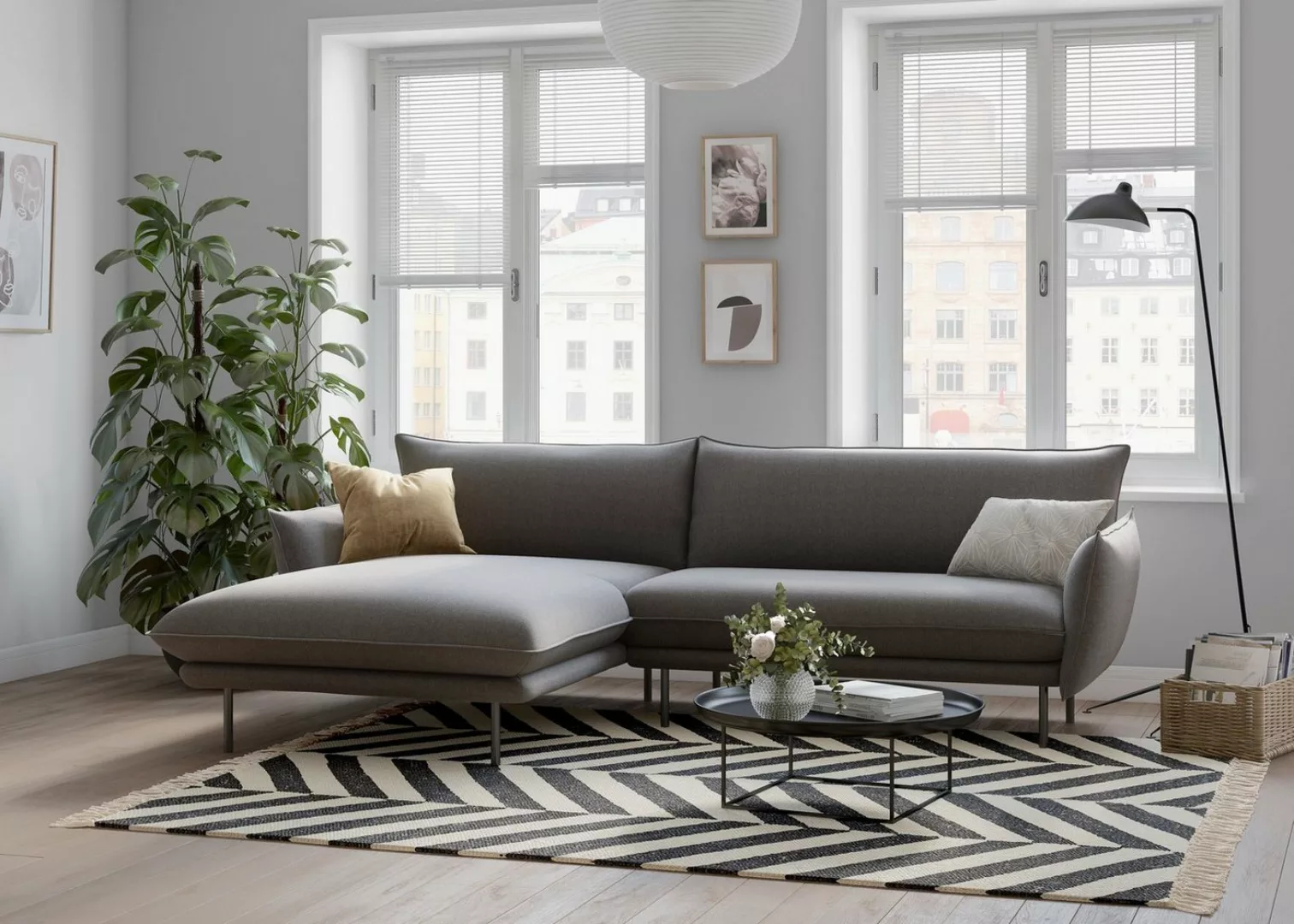 andas Ecksofa "Stine L-Form", Besonderes Design durch Kissenoptik und Keder günstig online kaufen