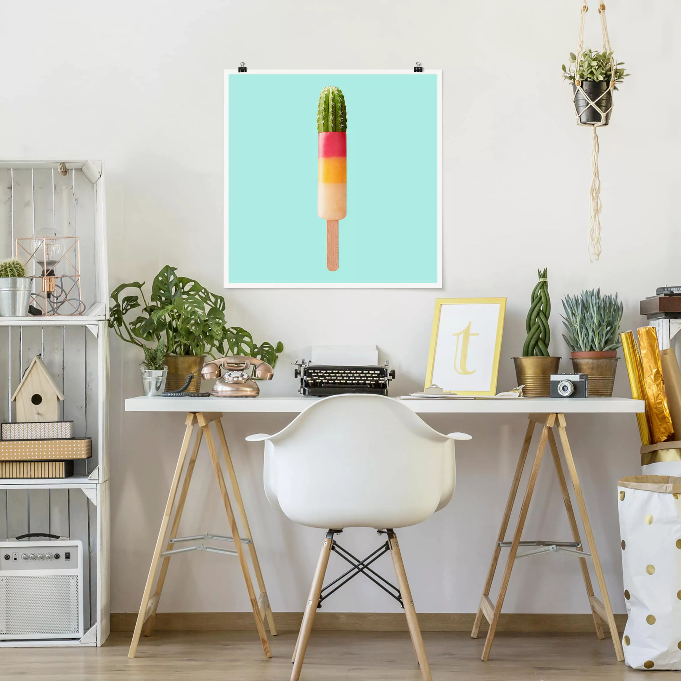 Poster Küche - Quadrat Eis mit Kaktus günstig online kaufen