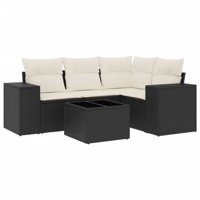 vidaXL Sofaelement 5-tlg. Garten-Sofagarnitur mit Kissen Schwarz Poly Ratta günstig online kaufen