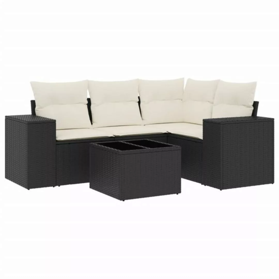 vidaXL Sofaelement 5-tlg. Garten-Sofagarnitur mit Kissen Schwarz Poly Ratta günstig online kaufen