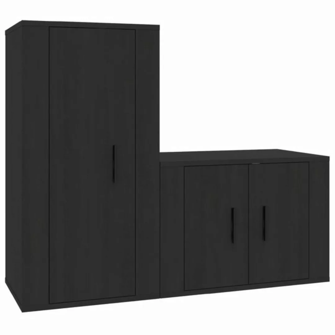 furnicato TV-Schrank 2-tlg. TV-Schrank-Set Schwarz Holzwerkstoff (2-St) günstig online kaufen