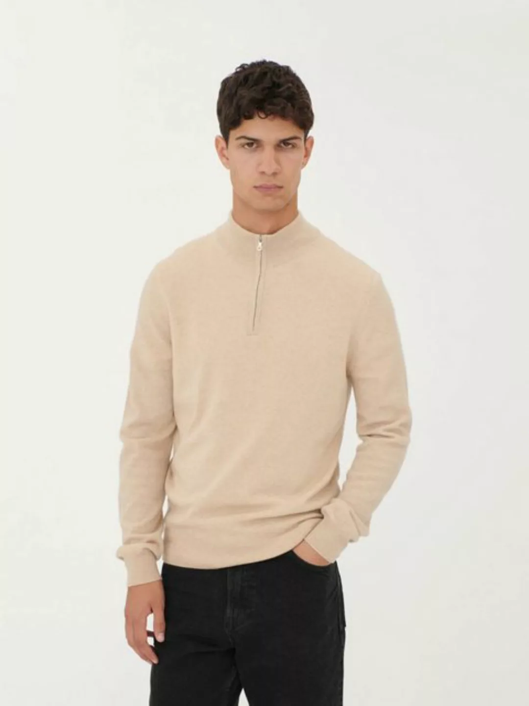 GOBI Cashmere Polokragenpullover Naturfarbe Kaschmirpullover mit Halbreißve günstig online kaufen