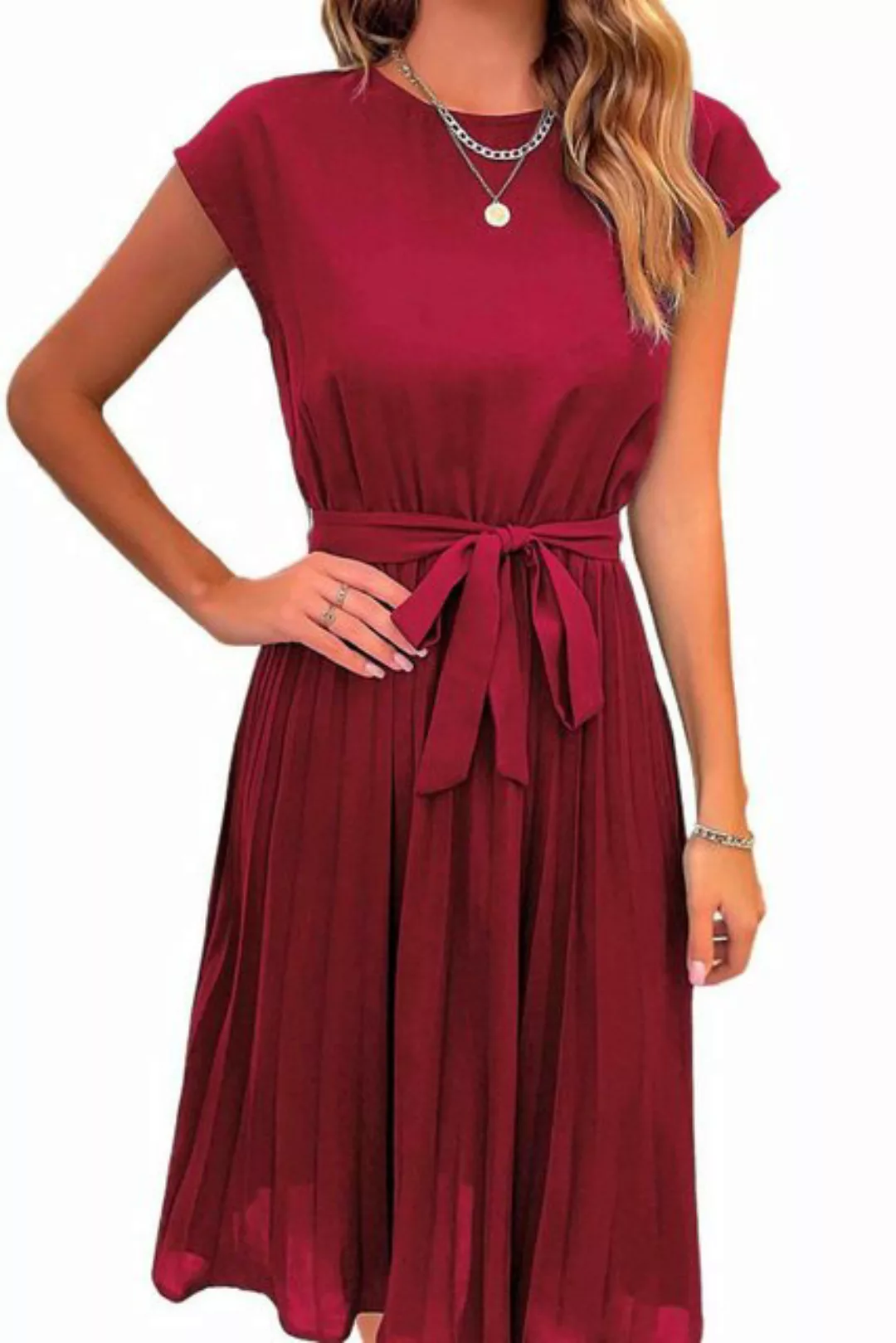 ZWY Abendkleid Damen einfarbig Midikleid, kurze Ärmel Strandkleid mit Schnü günstig online kaufen
