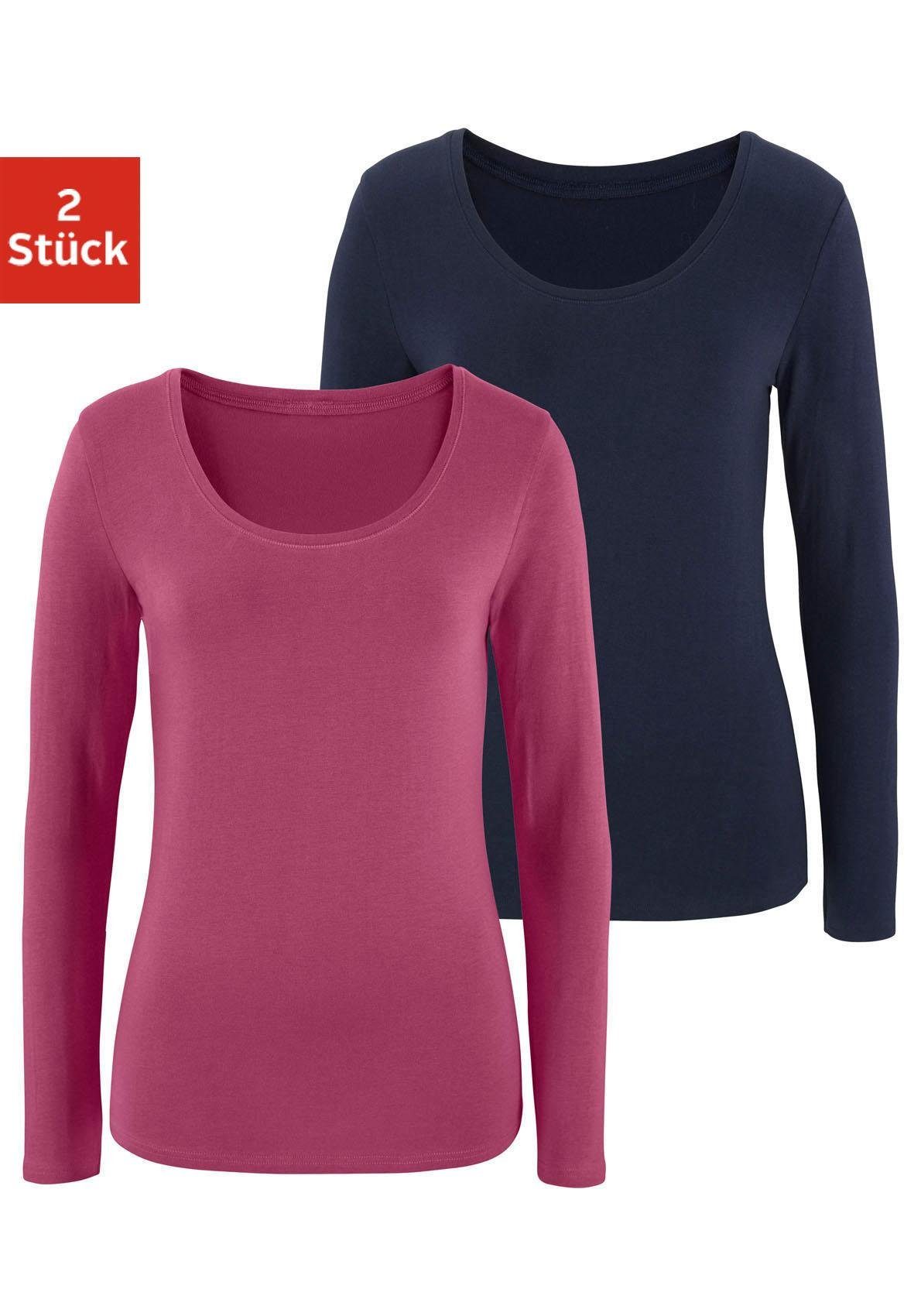 Vivance Langarmshirt "aus elastischer Baumwoll-Qualität", (2er-Pack) günstig online kaufen