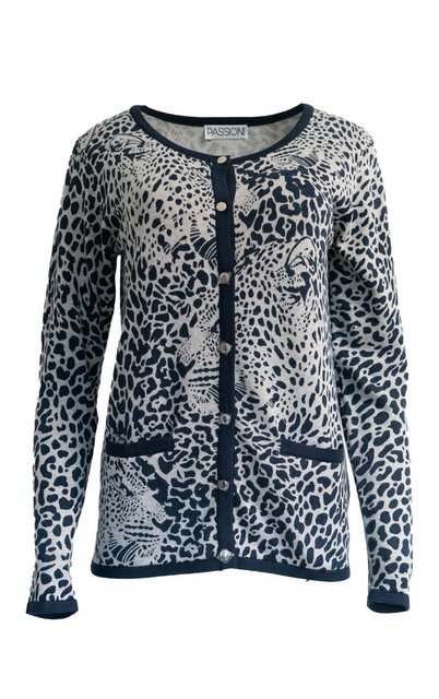 Passioni Cardigan Twinset mit marineblauem und grauem Leopardenmuster günstig online kaufen