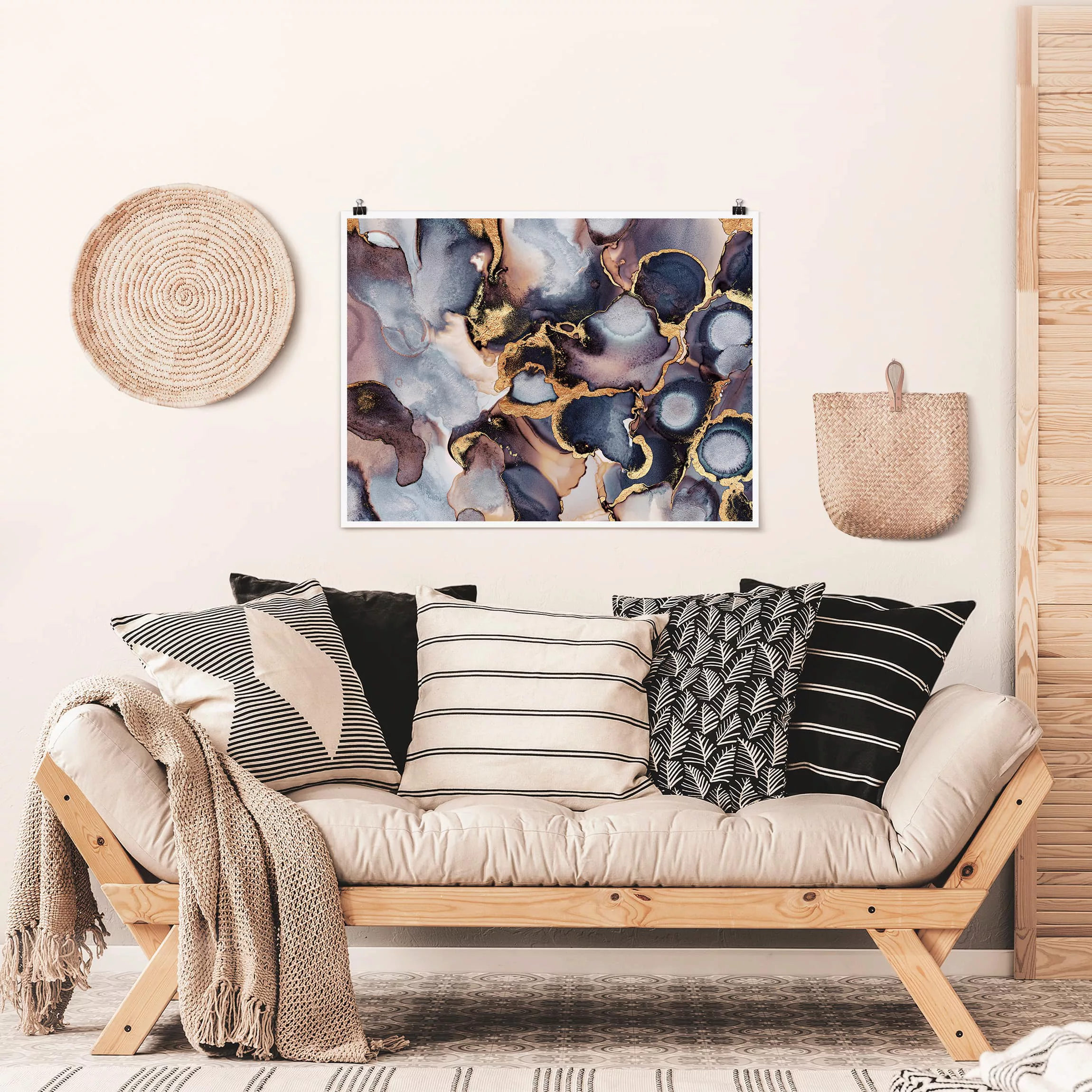 Poster Abstrakt - Querformat Marmor Aquarell mit Gold günstig online kaufen