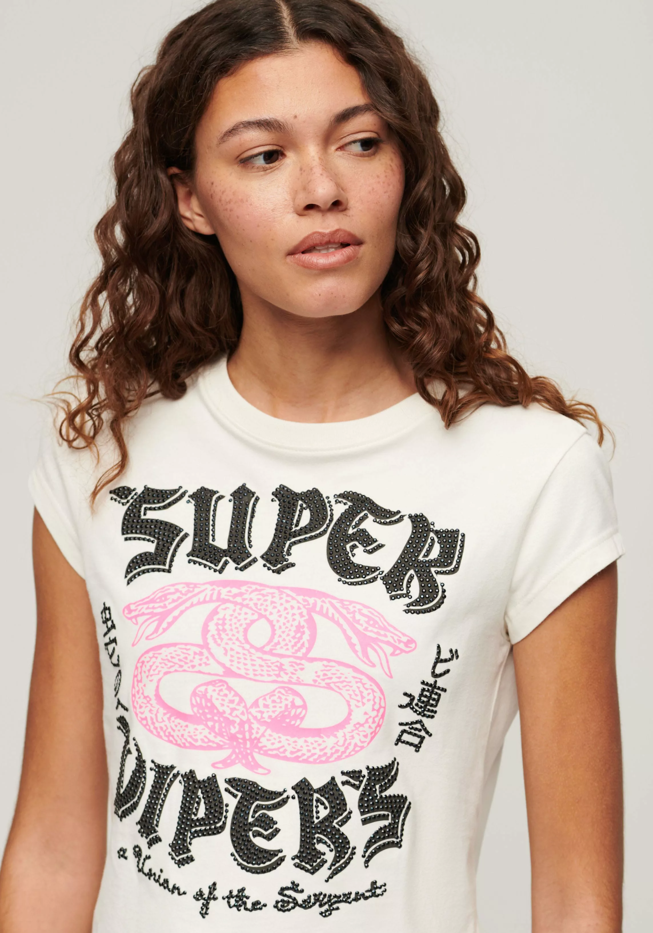 Superdry Kurzarmshirt "EMBELLISHED POSTER CAP SLV TEE" günstig online kaufen