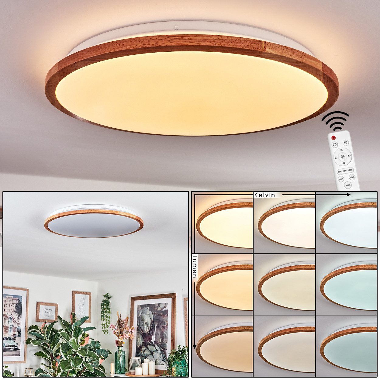 hofstein Deckenleuchte Deckenlampe aus Metall/Holz/Kunststoff in günstig online kaufen