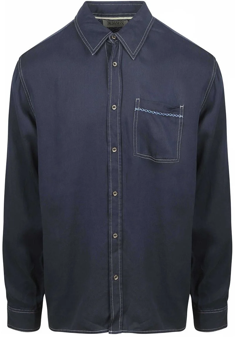 Scotch and Soda Hemd Solid Tencel Navy - Größe M günstig online kaufen