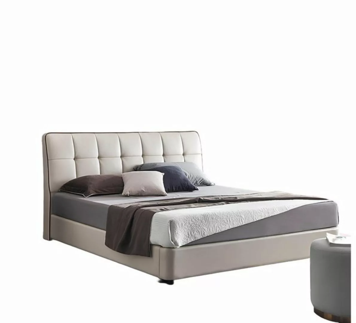 JVmoebel Bett Betten Lederbett Doppelbett Ehebett 180x200cm Leuchte Bett, M günstig online kaufen