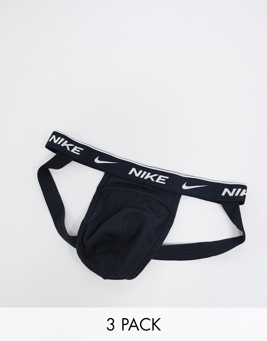 Nike – Schwarze Jockstraps aus Baumwollstretch im 3er-Pack günstig online kaufen
