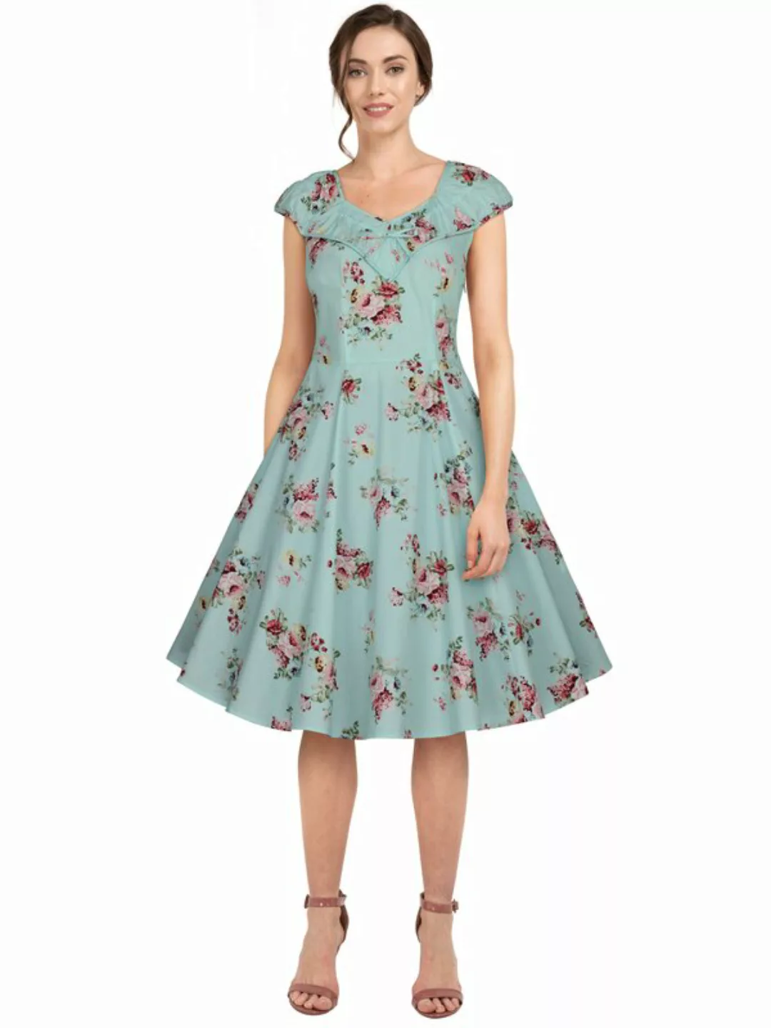 Florales Retro Kleid Grünblau günstig online kaufen
