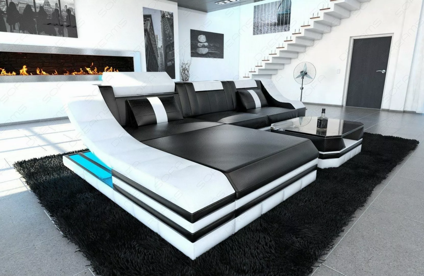 Sofa Dreams Ecksofa Leder Ecksofa Couch Turino L Form Schwarz Weiß Lagerwar günstig online kaufen