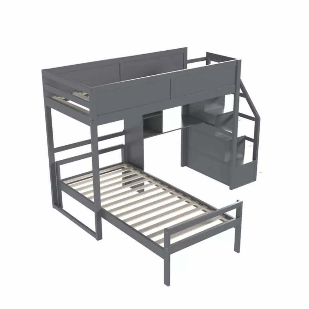 Odikalo Etagenbett Jugendbett Kiefernbett treppe verstecktem Staufach grau9 günstig online kaufen