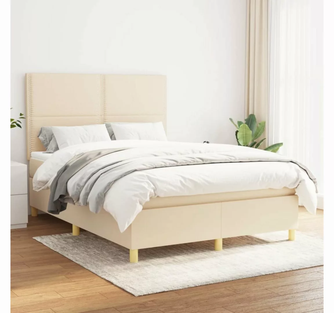 vidaXL Boxspringbett Boxspringbett mit Matratze Creme 140x190 cm Stoff Bett günstig online kaufen