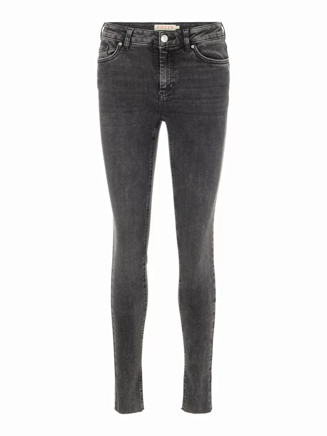 Pieces Delly Skinny Mid Waist Crew Raw Jeans M Dark Grey Denim günstig online kaufen