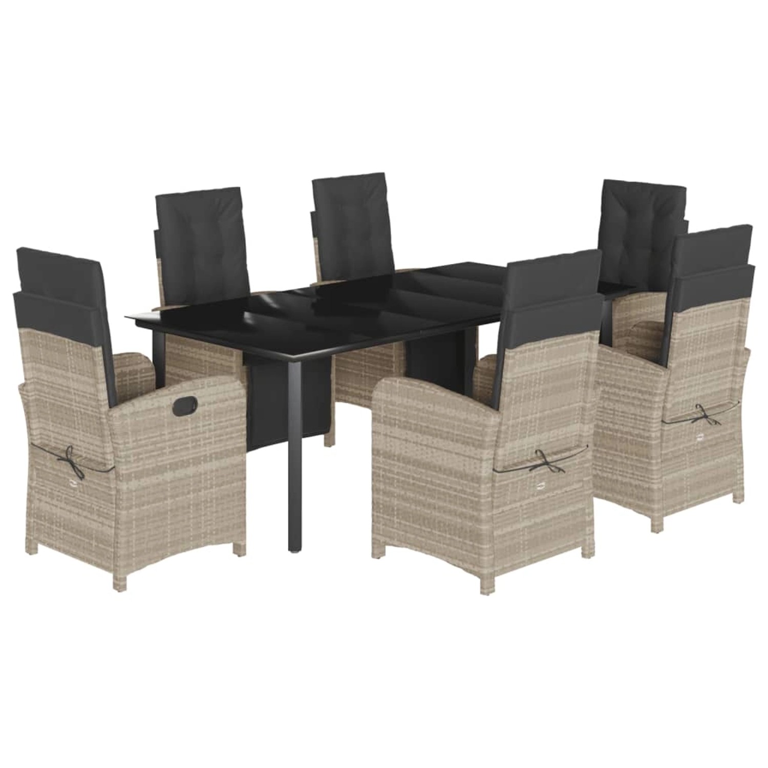 vidaXL 7-Tlg Garten-Essgruppe mit Kissen Hellgrau Poly Rattan 3212610 günstig online kaufen