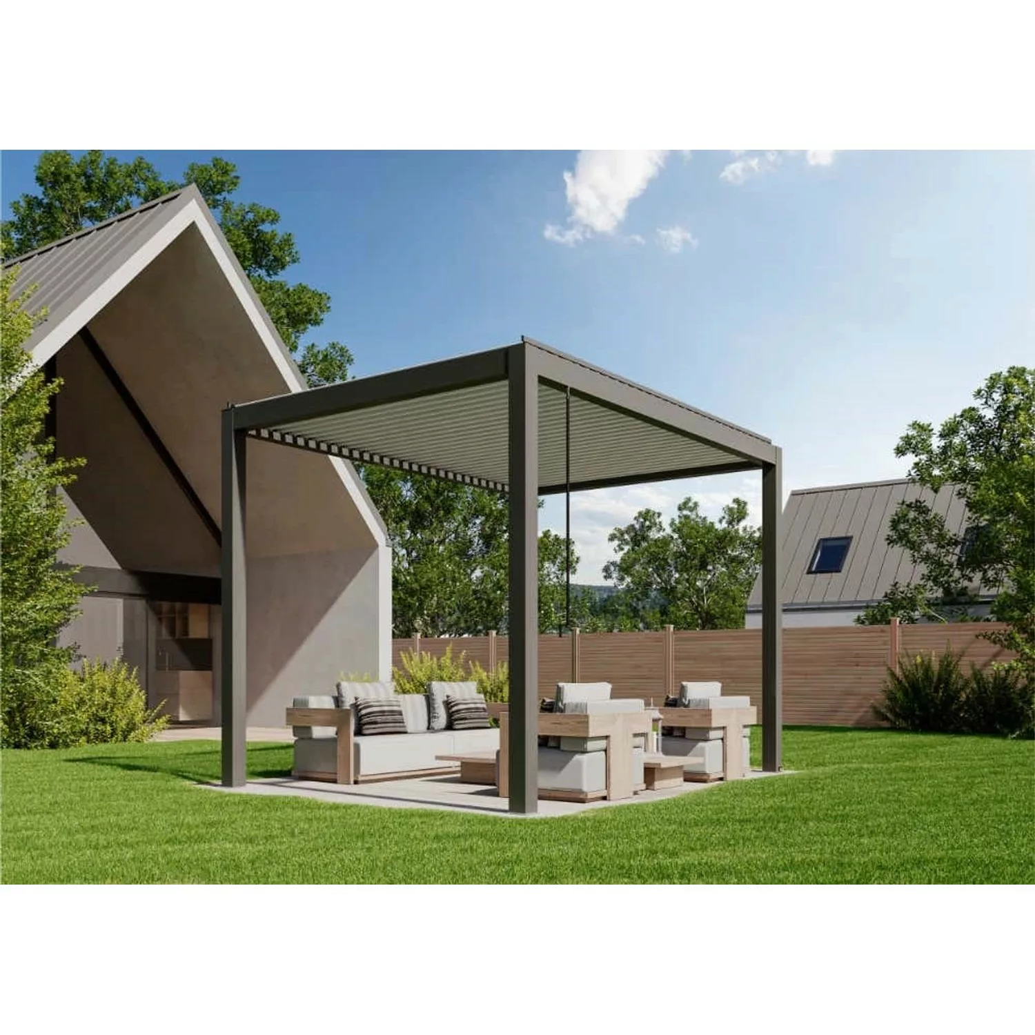 Huun Pergola Piano in Anthrazit-Weiß 400 x 300 cm günstig online kaufen